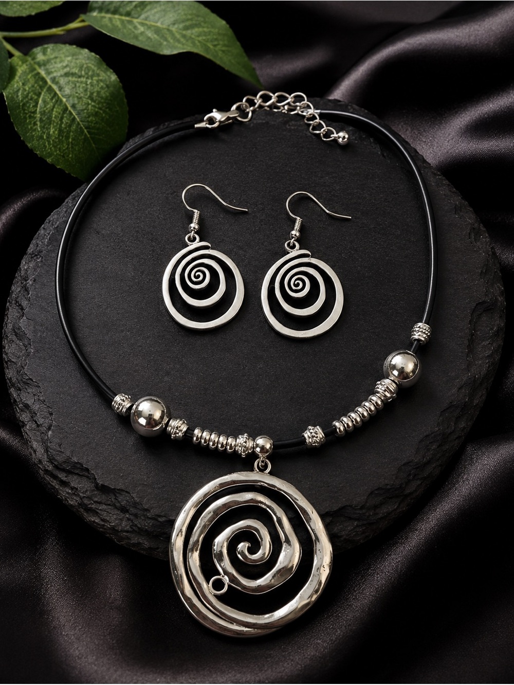 Elegant Spiral Silver Necklace and Earring Set